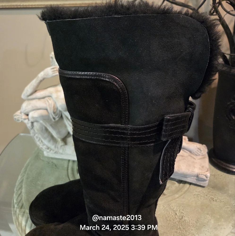 Ugg Genevieve Over The Knee Boots Suede Leather Fur Bows Designer Luxury #159